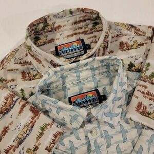 Burlebo Button Shirt Mens Small Lot Of 2 All Over Print Prairie Dog Birds Outdoo